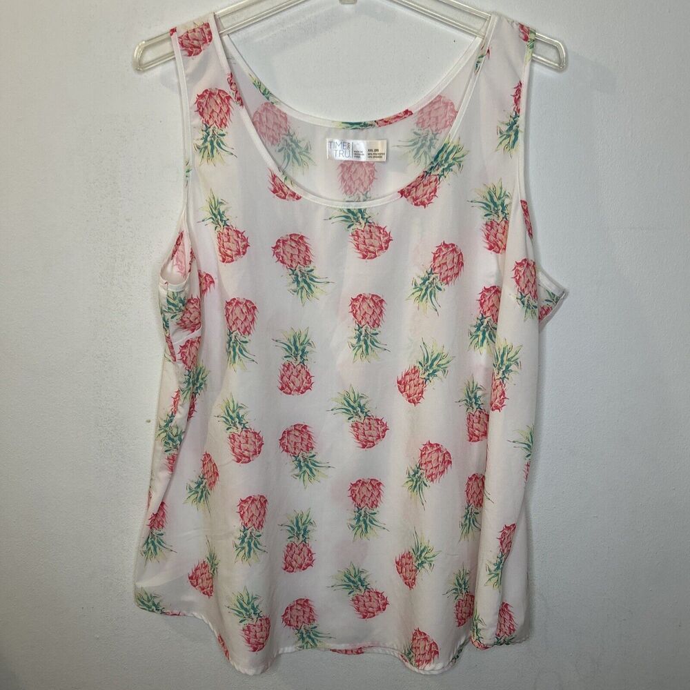Time Tru Women Tops XXL Size 20 sheer pineapple print shirt